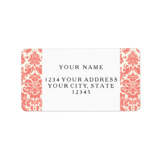 Coral Pink and Ivory Elegant Damask Pattern Label