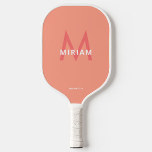 Coral Pink and Orange Simple Modern Monogrammed Pickleball Paddle