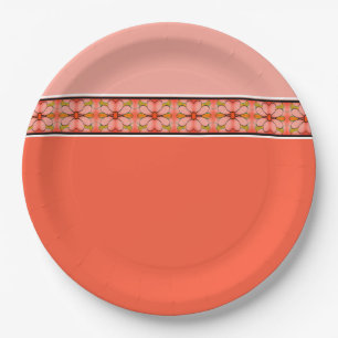 Coral Pink and Peach Paper Plate