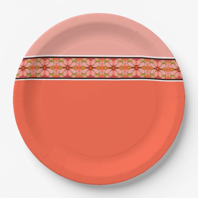 Coral Pink and Peach Paper Plate (Front)