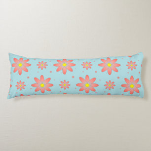 Coral pink and powder blue delicate daisy flowers body cushion
