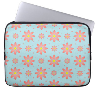 Coral pink and powder blue delicate daisy flowers laptop sleeve