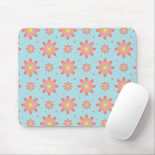 Coral pink and powder blue delicate daisy flowers mouse pad
