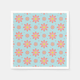Coral pink and powder blue delicate daisy flowers napkin