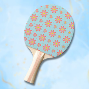 Coral pink and powder blue delicate daisy flowers  ping pong paddle
