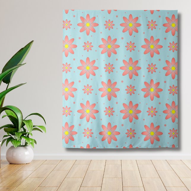 Coral pink and powder blue delicate daisy flowers  tapestry (Creator Uploaded)