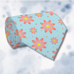 Coral pink and powder blue delicate daisy flowers  tie