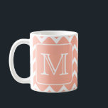 Coral Pink and White Chevron with Custom Monogram. Coffee Mug<br><div class="desc">A monogram design in coral pink and white. This design has a zigzag pattern and an initial letter to be customised.</div>