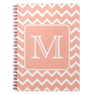 Coral Pink and White Chevron with Custom Monogram. Spiral Notebook