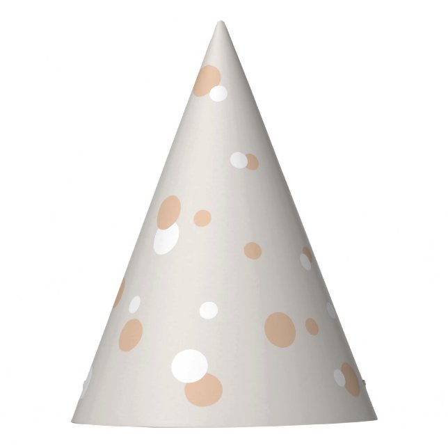 Coral Pink and White Confetti Beige Party Hat (Front)