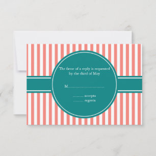 Coral Pink and White Stripes andTeal Wedding RSVP Card