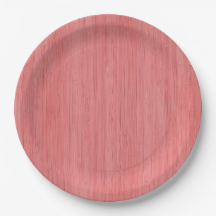 Coral Pink Bamboo Wood Grain Look Paper Plate