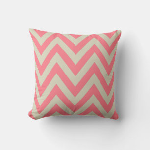 Coral Pink  Beige  ZigZag  Stripes Chevron Pattern Cushion
