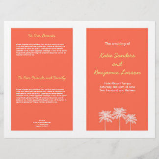 Coral pink block palm trees summer wedding program