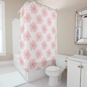 Coral Pink BOHO Daisy Pattern Floral Shower Curtain