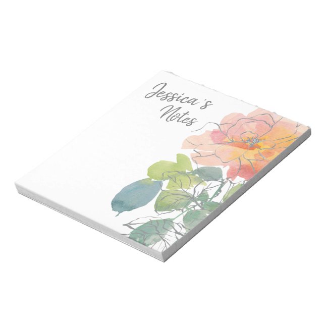 Coral Pink Boho Floral on White Notepad (Rotated)