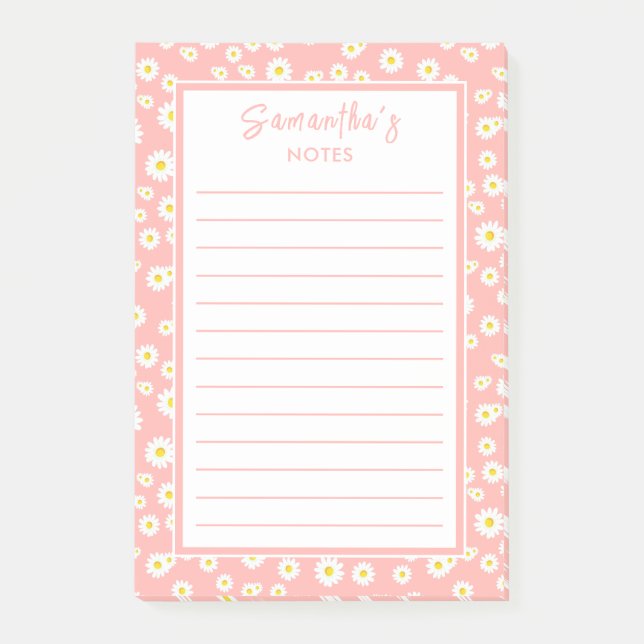 Coral Pink Boho Spring Daisies Post-it Notes (Front)