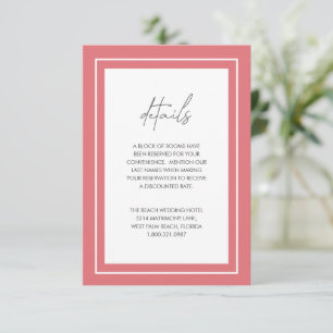 Coral Pink Bold Border Modern Wedding Enclosure Card