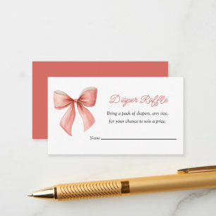 Coral Pink Bow Diaper Raffle  Enclosure Card