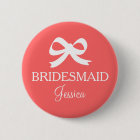Coral pink bridesmaid button for wedding party