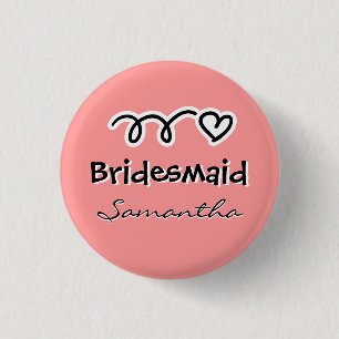 Coral pink bridesmaid buttons personalised name