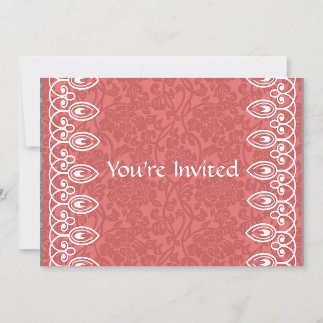 Coral Pink  Brocade Bridal Shower Invitation (Front)