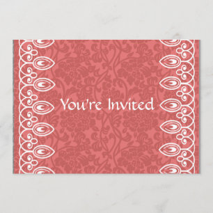 Coral Pink  Brocade Bridal Shower Invitation
