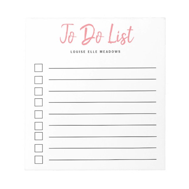 Coral Pink Brush Lettered Lined  To Do List  Notepad (Front)