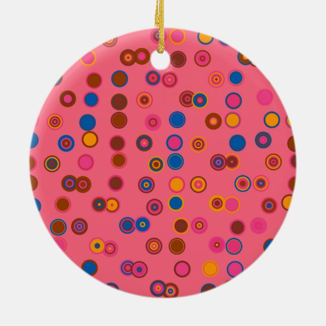 Coral Pink bubblegum geometric circle pattern Ceramic Tree Decoration (Back)