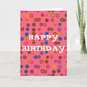 Coral Pink bubblegum geometric Happy Birthday Card