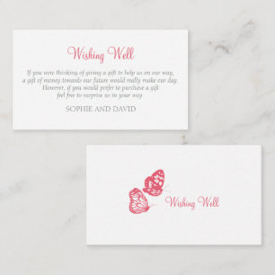 Coral Pink Butterfly Garden Wedding Wishing Well Enclosure Card