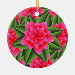 Coral Pink Camellias and Green Leaves Ceramic Tree Decoration