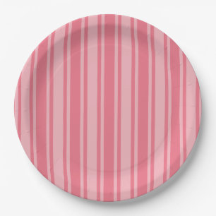 Coral pink candy stripes paper plate