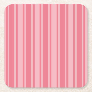 Coral pink candy stripes square paper coaster