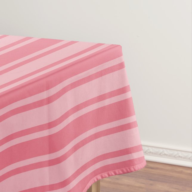 Coral pink candy stripes tablecloth (In Situ)
