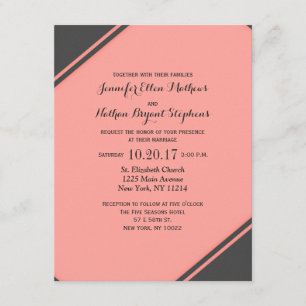 Coral Pink & Charcoal Grey Diagonal Cuts Invitation