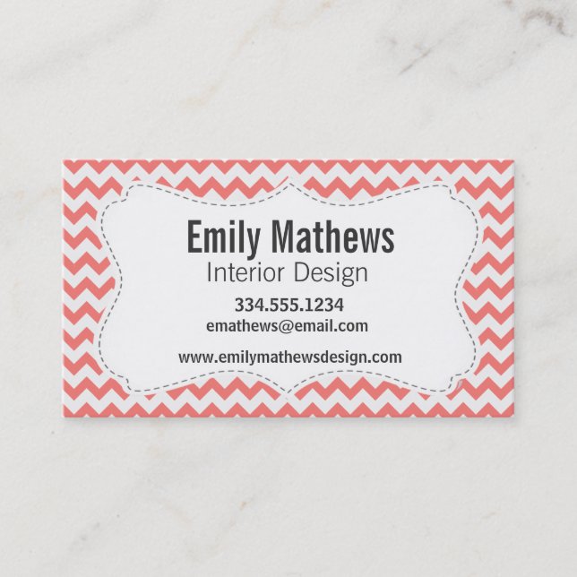 Coral Pink Chevron Business Card (Front)