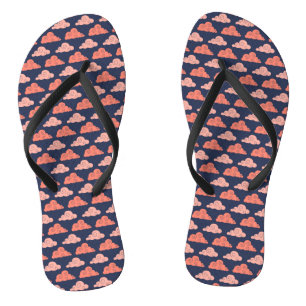 Coral Pink Clouds Lines Navy Blue Lined Geometric Jandals