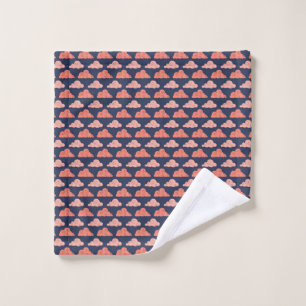 Coral Pink Clouds Lines Navy Blue Lined Geometric Wash Cloth