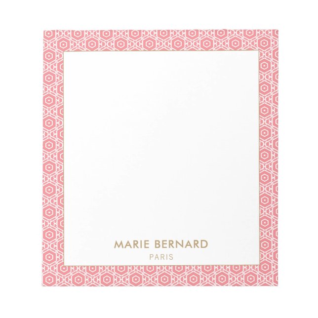 Coral Pink Cute Bohemian Pattern Personalised Name Notepad (Front)