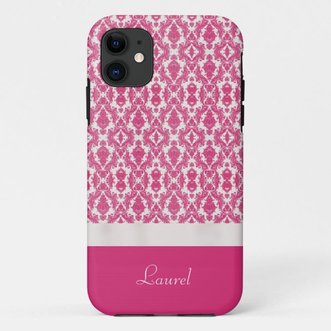 Coral Pink Damask Personalised iPhone 5 Case (Back)