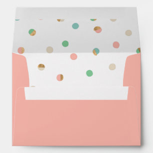 Coral Pink Dot Patterned Liner Wedding Invitation Envelopes