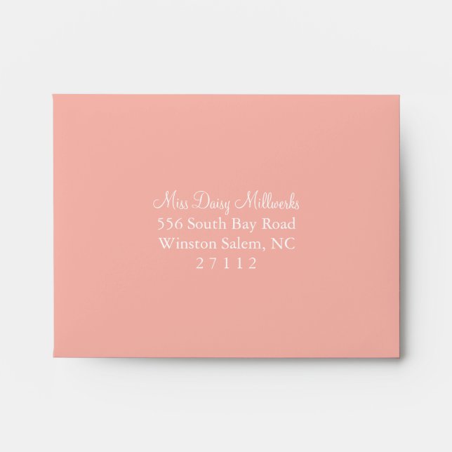 Coral Pink Dot Patterned Liner Wedding Reply Card Envelope (Front)