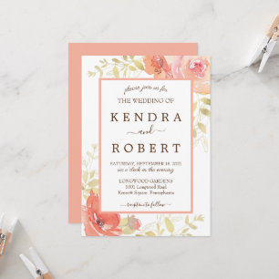 Coral Pink Elegant Rose Floral Wedding Invitation