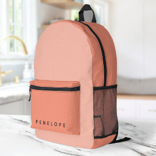 Coral Pink Feminine Girly Minimal Modern Name Printed Backpack