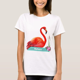 Coral Pink Flamingo & Flowers T-Shirt