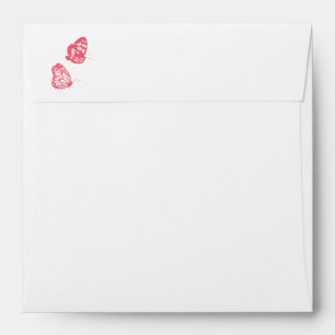 Coral Pink Floral Butterfly Garden Square Wedding Envelope