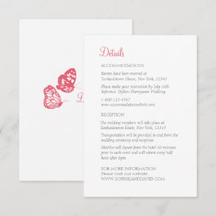 Coral Pink Floral Butterfly Garden Wedding Details Enclosure Card