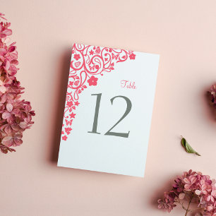 Coral Pink Floral Butterfly Garden Wedding Table Number