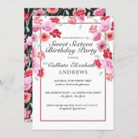 Coral Pink Floral Watercolor Sweet 16 Birthday